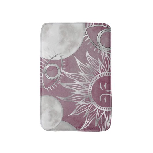 Solar Mystique | Roze zilver Moon Stars Sun Eyes Badmat (Voorkant Verticaal)