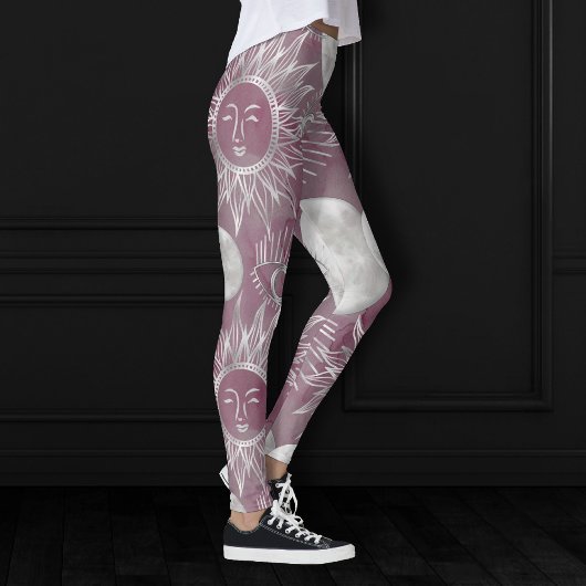 Solar Mystique | Roze zilver Moon Stars Sun Eyes Leggings
