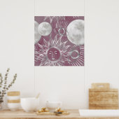 Solar Mystique | Roze zilver Moon Stars Sun Eyes Poster (Keuken)