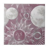 Solar Mystique | Roze zilver Moon Stars Sun Eyes Tegeltje (Voorkant)