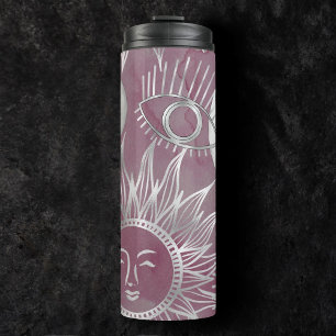 Solar Mystique Roze zilver Moon Stars Sun Eyes Thermosbeker