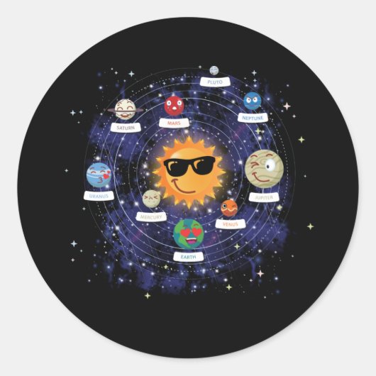 Solar Planets Astronomy Space Emoji Face Ronde Sticker (Voorkant)