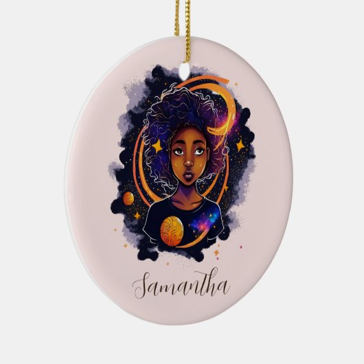 Solar System Afro Woman Keramisch Ornament (Rechts)