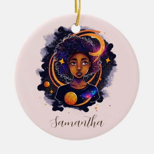 Solar System Afro Woman Keramisch Ornament (Voorkant)
