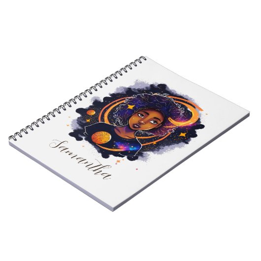 Solar System Afro Woman Notitieboek (Linkerzijde)
