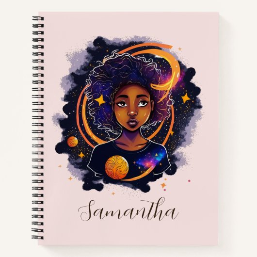 Solar System Afro Woman Notitieboek (Voorkant)