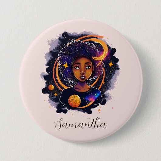 Solar System Afro Woman Ronde Button 7,6 Cm (Voorkant)