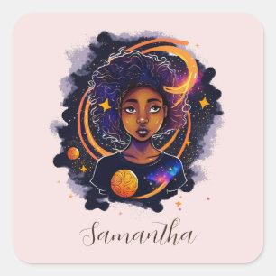 Solar System Afro Woman Vierkante Sticker