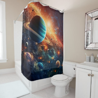 Solar System Art Shower Curtain Douchegordijn