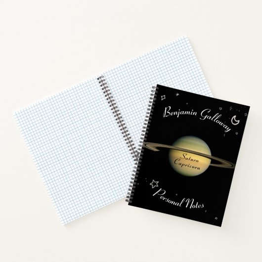 Solar System Cosmic Saturn Capricorn Monogram Notitieboek (Binnen)