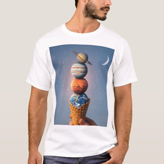 Solar System Ice Cream Cone - Surreal Cosmic Art T-shirt (Voorkant)