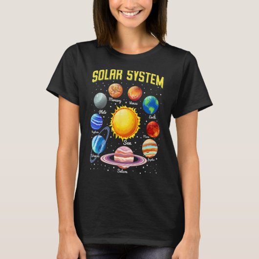 Solar System Planets Educational Science Space Lov T-shirt (Voorkant)