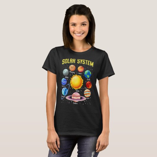 Solar System Planets Educational Science Space Lov T-shirt (Voorkant volledig)