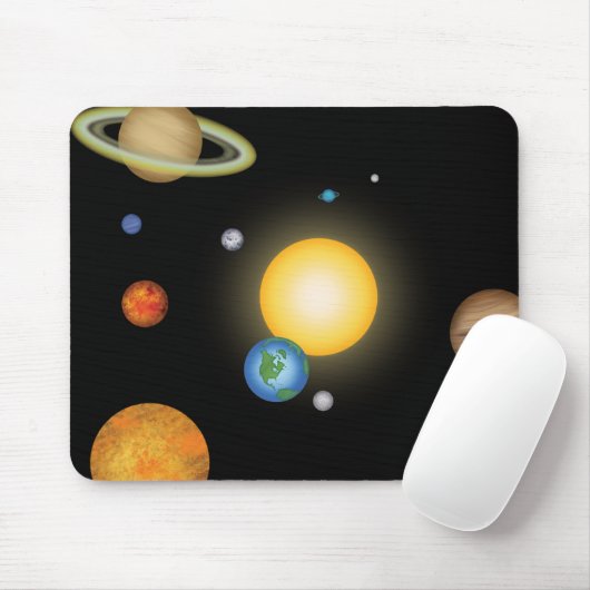 Solar System Planets in Deep Dark Space Muismat (Met muis)