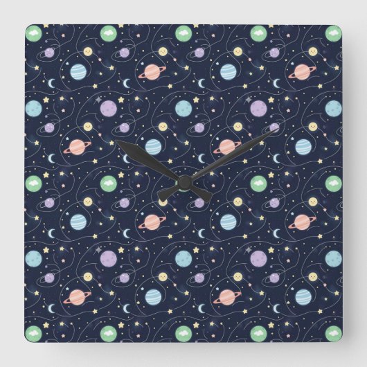 Solar System Planets Seamless Pattern Vierkante Klok (Voorkant)