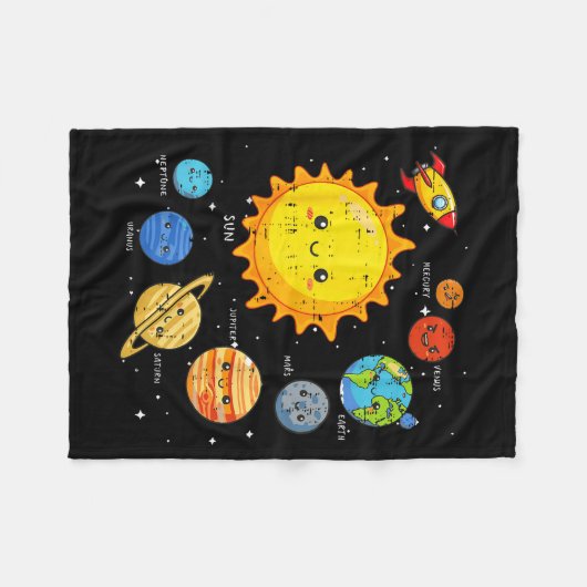 Solar System Sun Planets Rocket Space Galaxy Kids  Fleece Deken (Voorkant (Horizontaal))