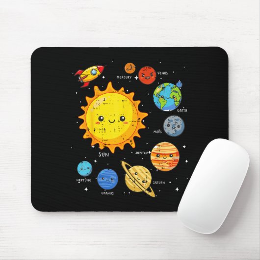 Solar System Sun Planets Rocket Space Galaxy Kids Muismat (Met muis)