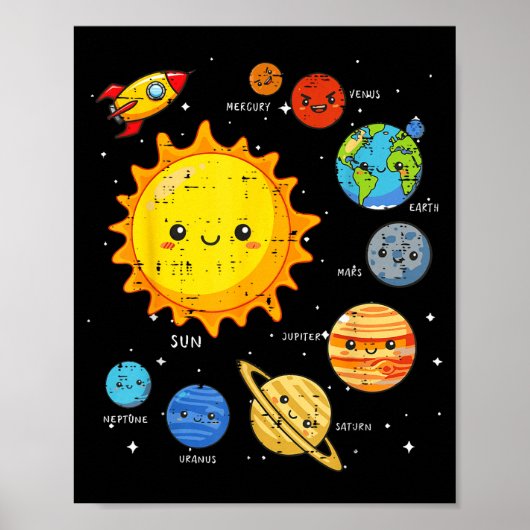 Solar System Sun Planets Rocket Space Galaxy Kids  Poster (Voorkant)