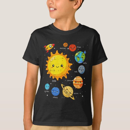 Solar System Sun Planets Rocket Space Galaxy Kids  T-shirt (Voorkant)