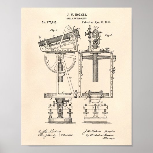 Solar Theodolite 1883 Patent Art Old Peper Poster (Voorkant)