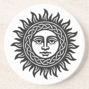 Solar Visage Sigil – Zwarte Zon Embleem T-shirt Zandsteen Onderzetter