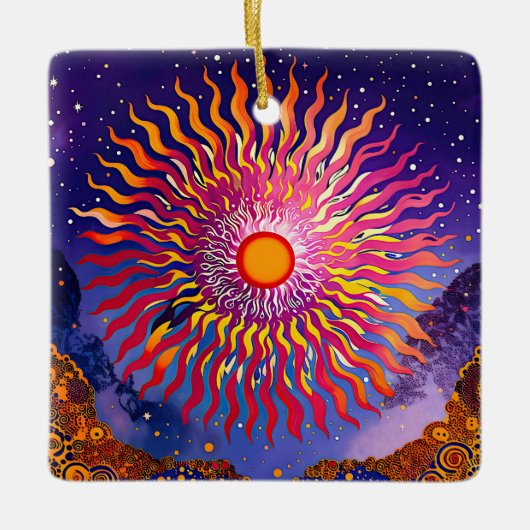 "Solar Whispers in the Sky" De Zon Keramisch Ornament (Voorkant)