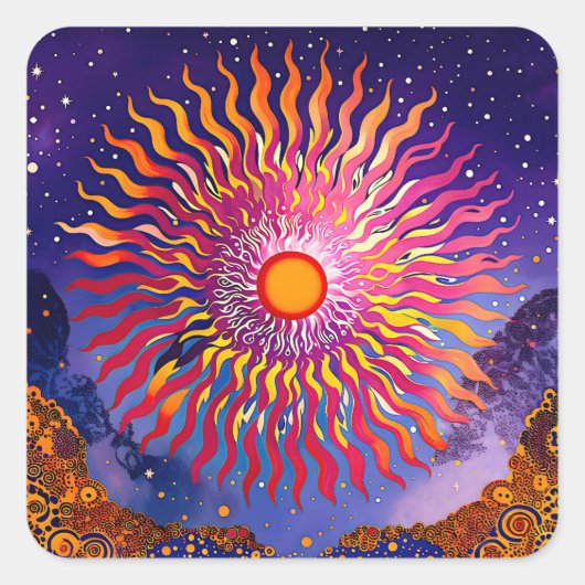 "Solar Whispers in the Sky" De Zon Vierkante Sticker (Voorkant)