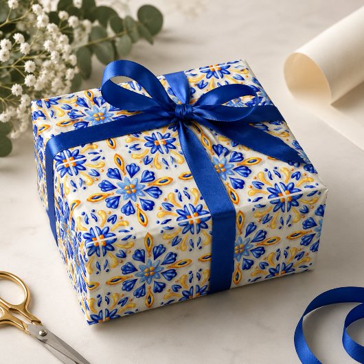 Solara Bloom Hand-Painted Sapphire and Amber Cadeaupapier