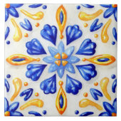 Solara Bloom Hand-Painted Sapphire and Amber Tegeltje (Voorkant)