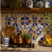 Solara Bloom Hand-Painted Sapphire and Amber Tegeltje