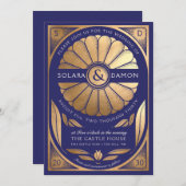 SOLARA II - Floral Faux Gold Wedding Invitation Kaart (Voorkant / Achterkant)