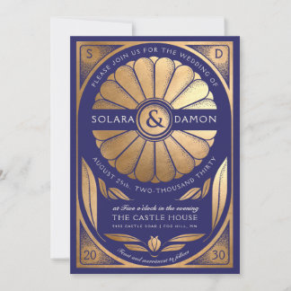 SOLARA II - Floral Faux Gold Wedding Invitation Kaart