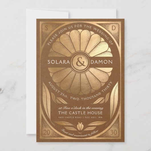 SOLARA III - Floral Faux Gold bruiloft uitnodiging (Voorkant)