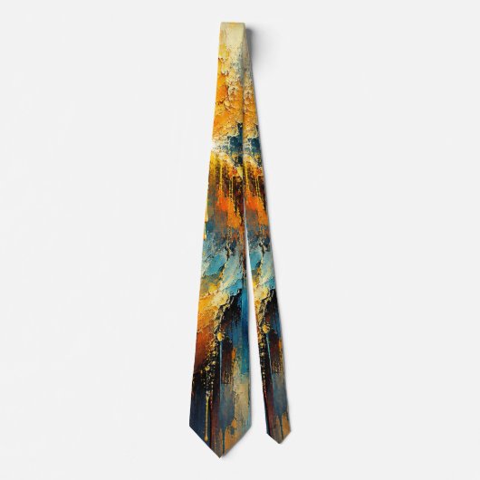 Solaris Cascade Abstract Blauw Goud Kunst Stropdas (Voorkant)