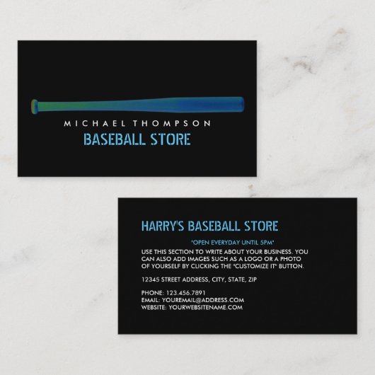 Solarized Baseball Bat, Baseball Player, Coach Visitekaartje (Voorkant / Achterkant)
