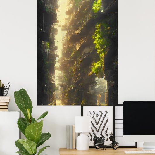 Solarpunk Dawn Poster (Thuiskantoor)