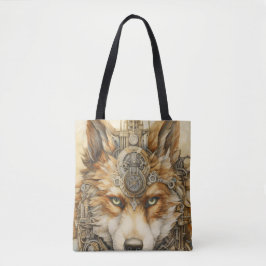 Solarpunk Red Wolf Steampunk inspiratie Tote Bag