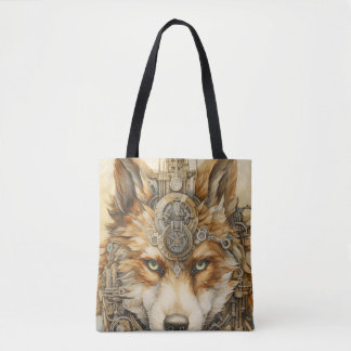 Solarpunk Rode Wolf Steampunk inspiratie Tote Bag