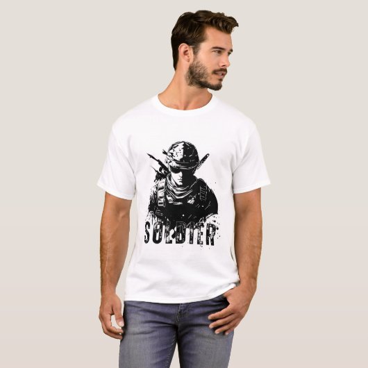 Soldaat bedrukt wit T-shirt (Voorkant volledig)