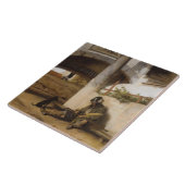 Soldaat bewaakt een poort met zijn hond tegeltje (Zijkant)