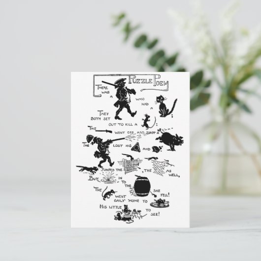 Soldaat, Cat en Rat Rebus Poem Briefkaart (Staand voorkant)