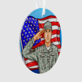 Soldaat en Amerikaanse vlag - appreciatie Ornament (voorkant)