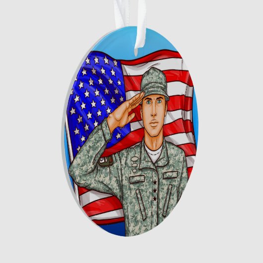 Soldaat en Amerikaanse vlag - appreciatie Ornament (voorkant)