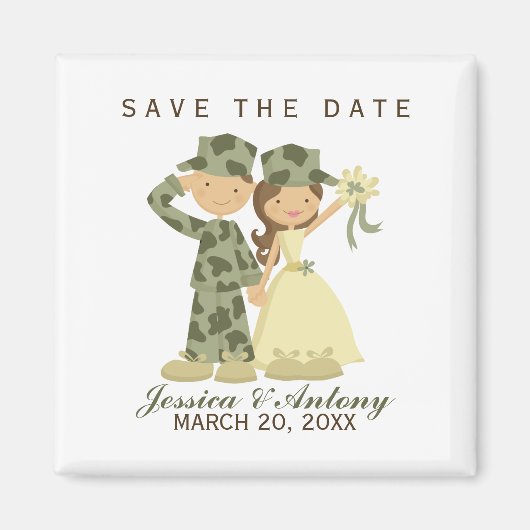 Soldaat en Bride Wedding Save the Date Magneet (Voorkant)
