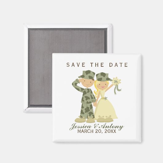 Soldaat en Bride Wedding Save the Date Magneet (Voorkant / Achterkant)