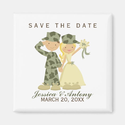 Soldaat en Bride Wedding Save the Date Magneet (Voorkant)