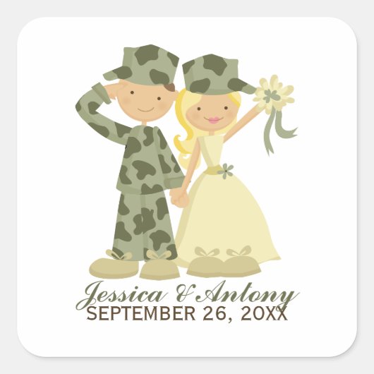 Soldaat en bride Wedding Stickers (Voorkant)