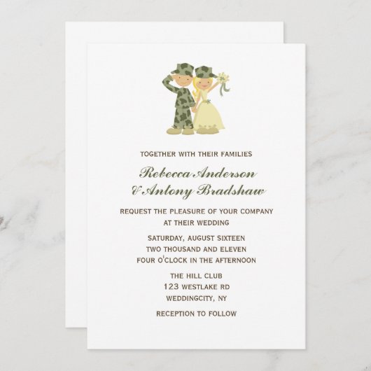 Soldaat en bruid bruiloft uitnodigingen (Voorkant / Achterkant)