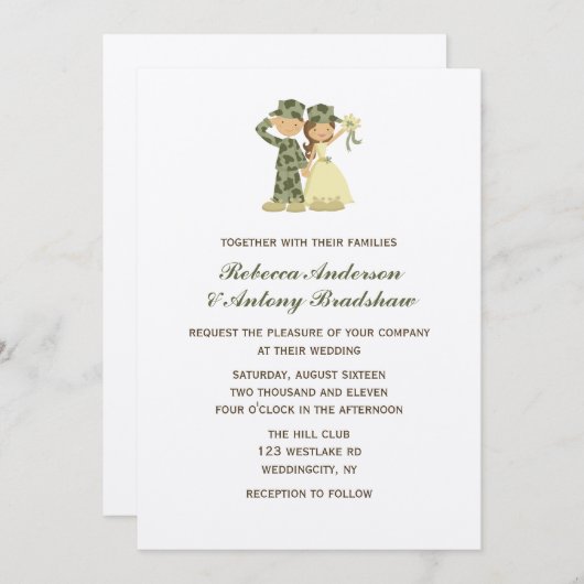 Soldaat en bruid bruiloft uitnodigingen (Voorkant / Achterkant)