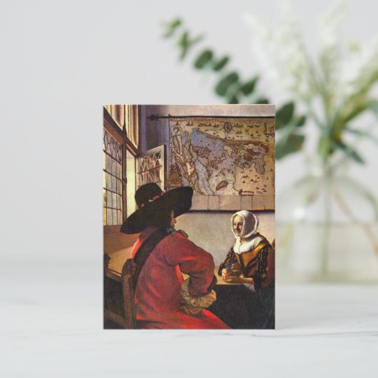 Soldaat en meisje glimlachen door Johannes Vermeer Briefkaart (Staand voorkant)